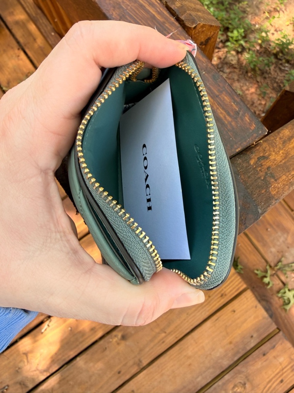 Coach Quilted Leather Card Holder with Gold Chain - Aqua - Picture 5 of 5